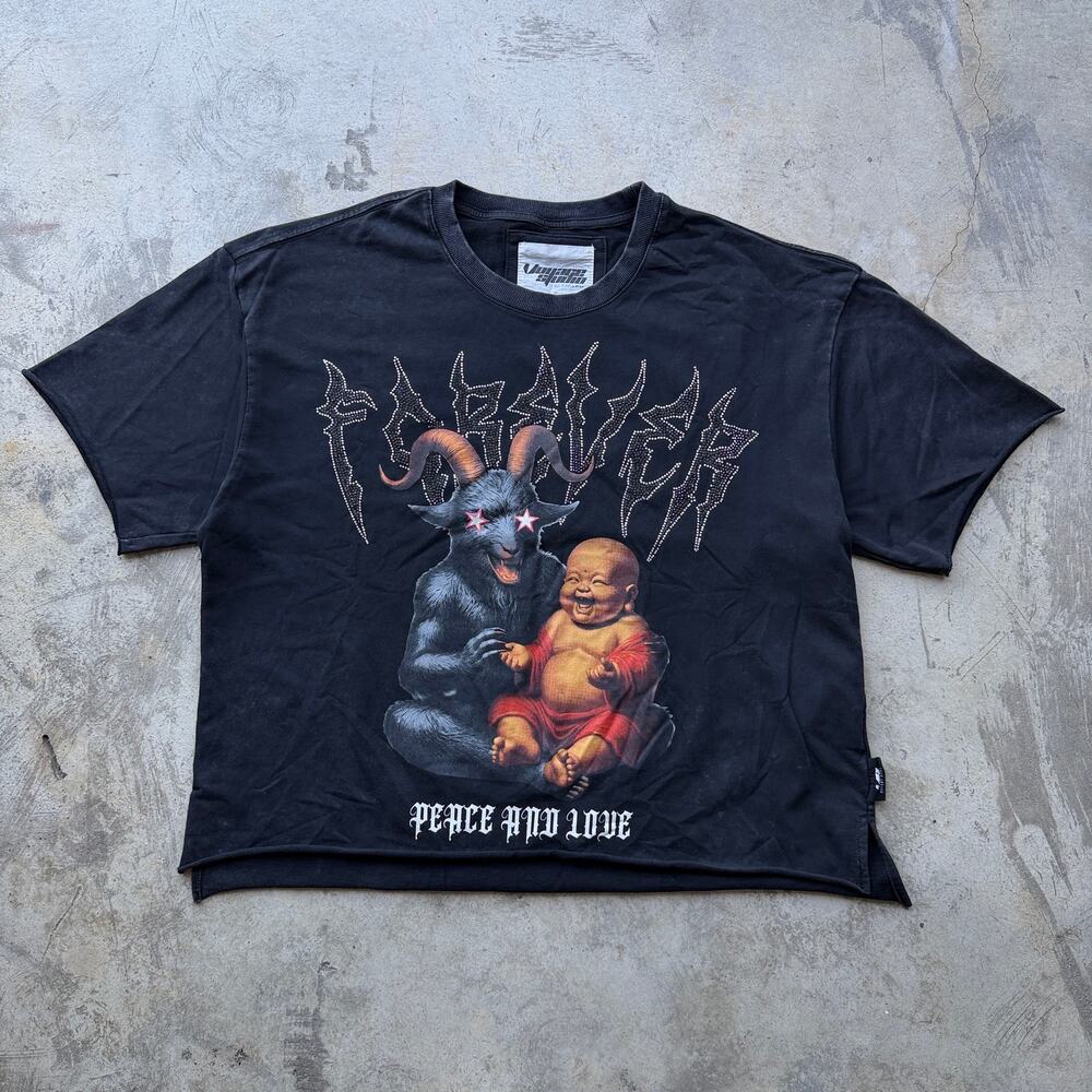 Y2K rhinestone Gothic Goat Baby Graphic Tee XXL Black